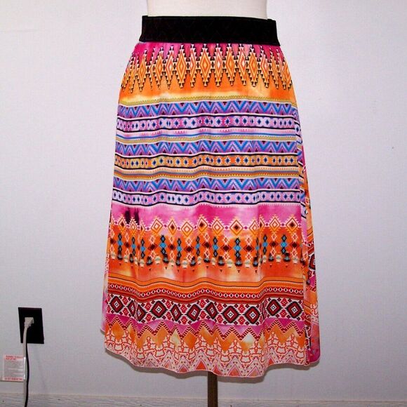 Lularoe Skirt Medium Flowy Chiffon Overlay Elastic Waist Tribal Print Pull On - Picture 2 of 8